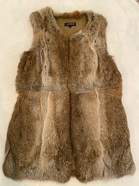 LaRok Tan/Brown Faux Fur Trim Knit Vest